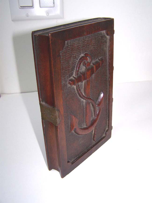 A Wooden 'Memorial' Book with carved Anchor on the front and a carving of the ship 'EURYDICE' on the back. The brass clasp is engraved 'Relic of the Eurydice, Lost March 24, 1878.' — image 4